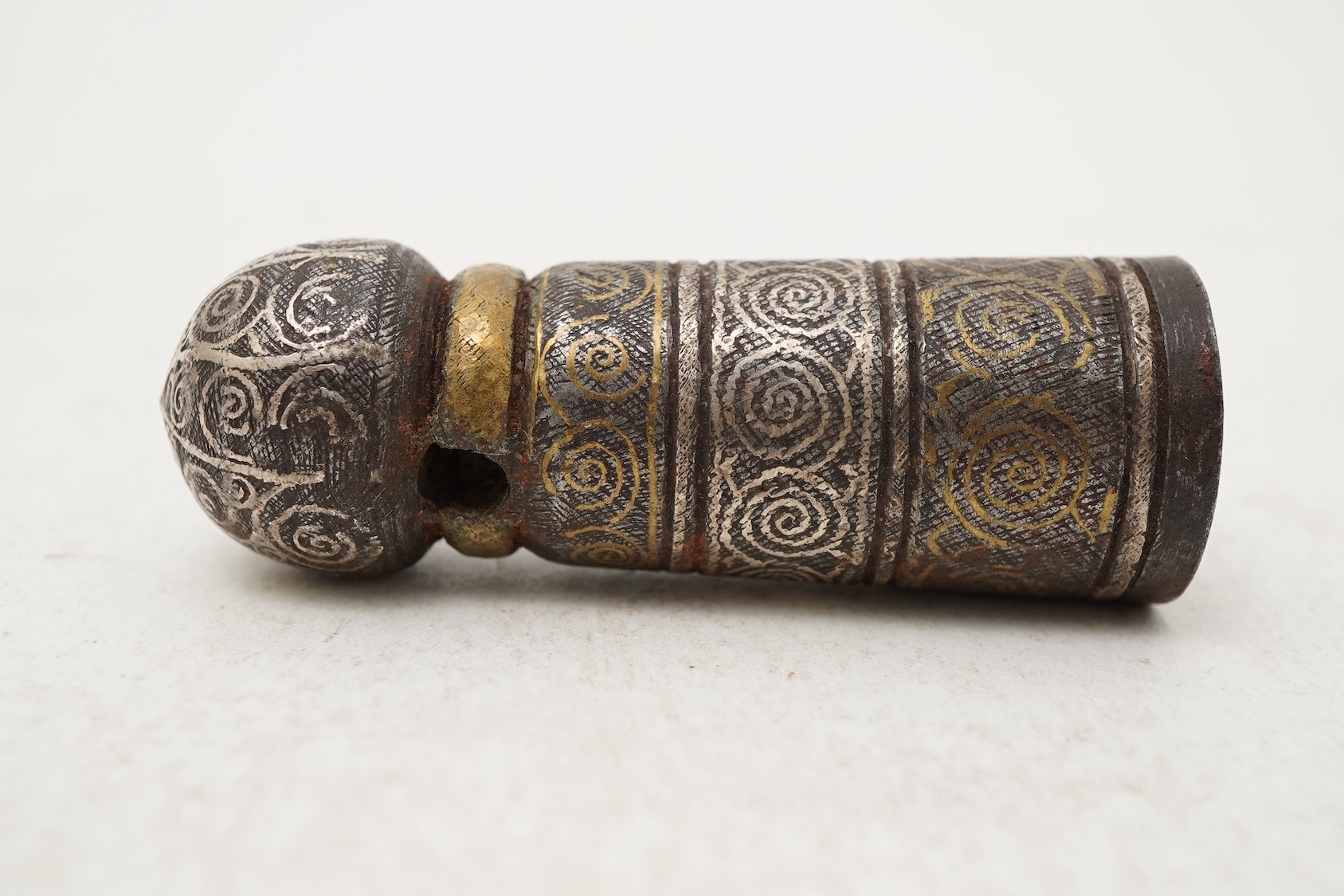 A Sino-Tibetan damascened iron seal or temple stamp, Ming dynasty